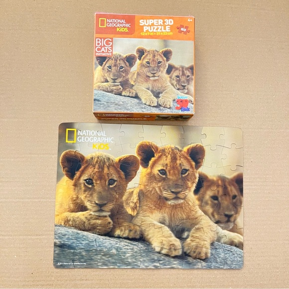 National Geographic Puzzle Kids Amazing Animals Lion Cubs 63 Piece 3D Jigsaw - Picture 7 of 14